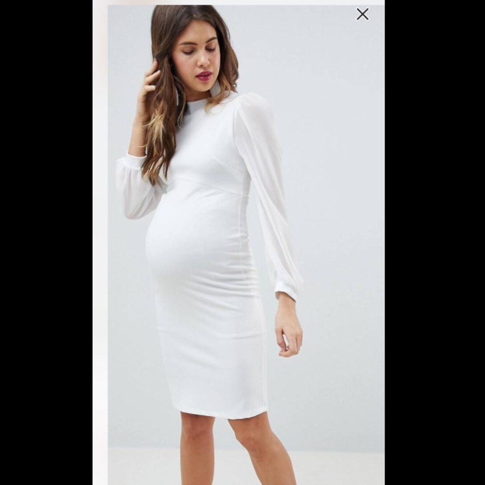 ASOS Queen Bee Maternity Dress, White Sheer Sleeve